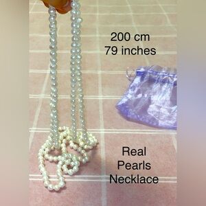 White Pearl Necklace. 200 cm (79 inches). Real Pearls.